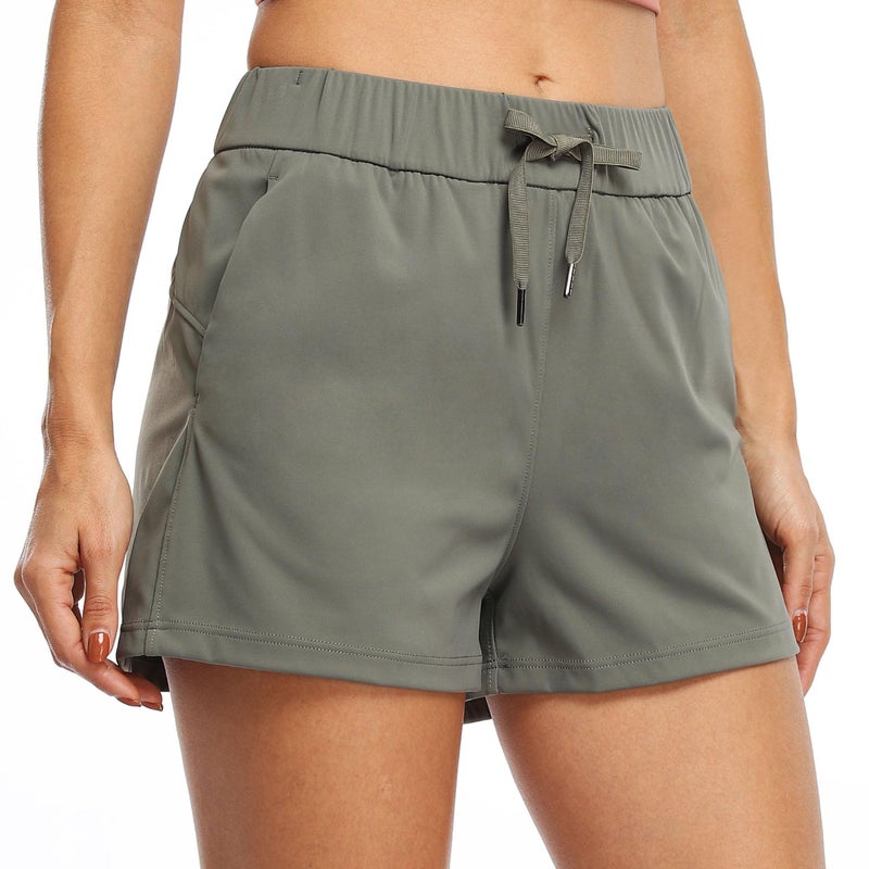 Willit Womens Athletic Hiking Running Shorts for Women Yoga Workout Gym Quick Dry Shorts with Pockets Olive Green L - Image 1